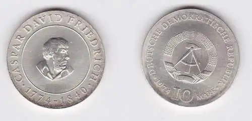 DDR Gedenk Silber Münze 10 Mark Caspar David Friedrich 1974 Stgl. (128572)