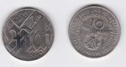 DDR Gedenk Münze 10 Mark 100.Jahre 1.Mai Feiertag 1990 Stempelglanz (128262)