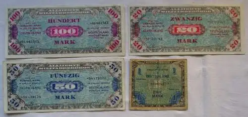 4 Banknoten 1 bis 100 Mark alliierte Besatzung 1944 (129401)