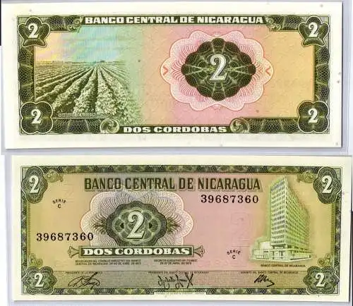 2 Cordobas Banknote Nicaragua 1972 Pick: 121a kassenfrisch (124021)