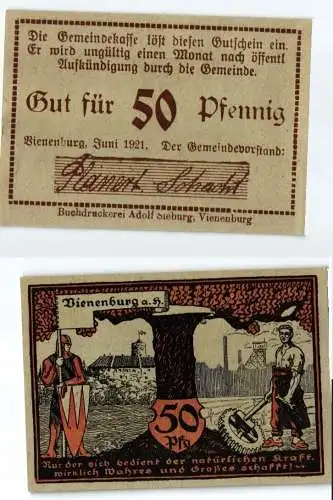 50 Pfennig Banknote Notgeld Gemeinde Vienenburg Juni 1921 (123854)