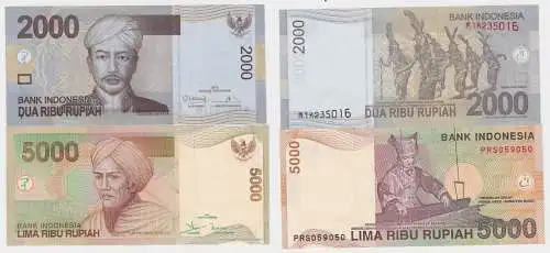 2000 & 5000 Rupiah Banknoten Indonesien 2012/2001 kassenfrisch (123695)