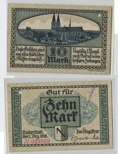 10 Mark Banknote Notgeld Halberstadt 1. Dezember 1918 kassenfrisch (129627)