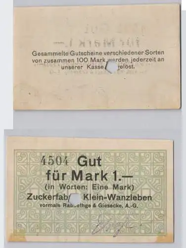 1 Mark Banknote Klein Wanzleben Zuckerfabrik Rabbethge & Giesecke AG (129044)