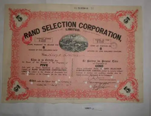 5 Schilling 5 Aktien Rand Selection Corporation London 23. März 1937 (128971)