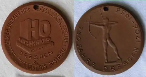 Seltene DDR Porzellan Medaille Dresden HO Warenhaus 750 Jahrfeier 1956 (112926)