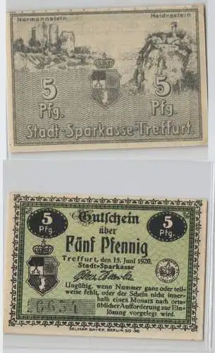 5 Pfennig Banknote Notgeld Stadt Sparkasse Treffurt 15. Juni 1920 (129252)