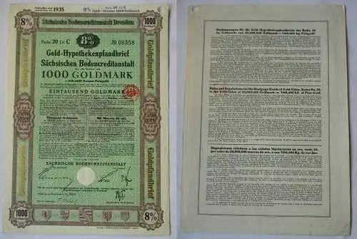 1000 Goldmark Pfandbrief Sächsische Bodencreditanstalt Dresden 7.3.1929 (129095)