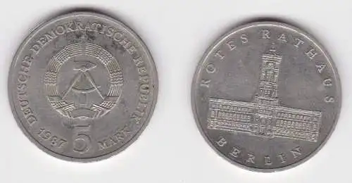 DDR Gedenk Münze 5 Mark Berlin Rotes Rathaus 1987 vorzüglich (141072)