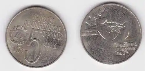DDR Gedenk Münze 5 Mark Anti Apartheid Jahr 1978 vz (140504)