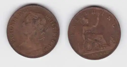 1 Farthing Kupfer Münze Großbritannien 1881 Victoria  (123274)