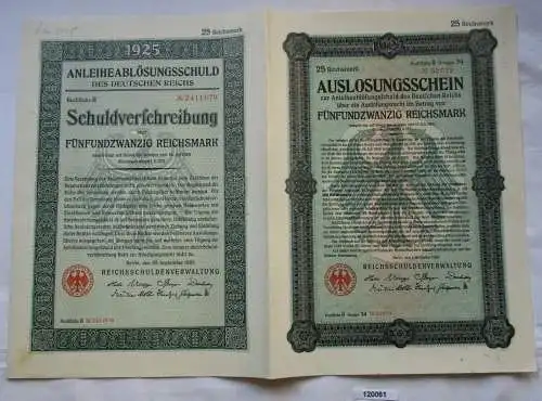 25 Mark Aktie Reichsschuldenverwaltung Berlin 25.September 1925 (120061)