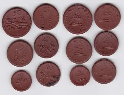 10, 2x 20, 2x 25, 50 Pfennig Porzellan Not Münze Münsterberg Schlesien (138911)