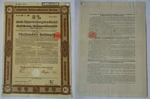 500 Goldmark Pfandbrief Sächsische Bodencreditanstalt Dresden 4.01.1928 (127816)