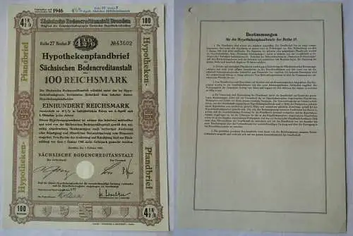 100 RM Schuldverschreibung Sächsische Bodencreditanstalt Dresden 1940 (122556)