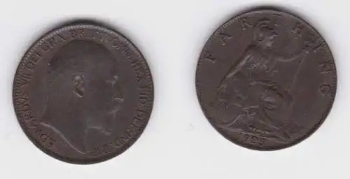 1 Farthing Kupfer Münze Großbritannien 1905 Edward VII. (126130)
