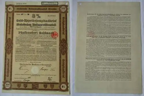 500 Goldmark Pfandbrief Sächsische Bodencreditanstalt Dresden 4.01.1928 (126681)