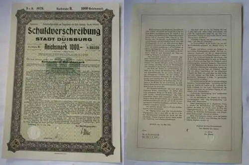 1000 Reichsmark Schuldverschreibung der Stadt Duisburg 31.05.1928 (127459)