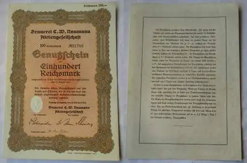 100 RM Genußschein Brauerei C.W. Naumann AG Leipzig-Plagwitz 18.10.1933 (140412)
