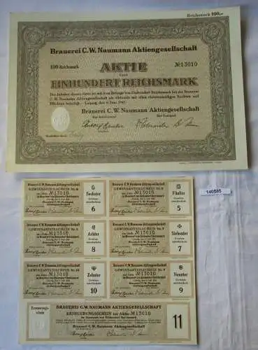 100 Reichsmark Aktie Brauerei C.W. Naumann AG Leipzig 6.Juni 1941 (140585)
