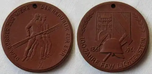 DDR Porzellan Medaille 100 Jahre FFW Lichtenstein 1861-1961 (149883)