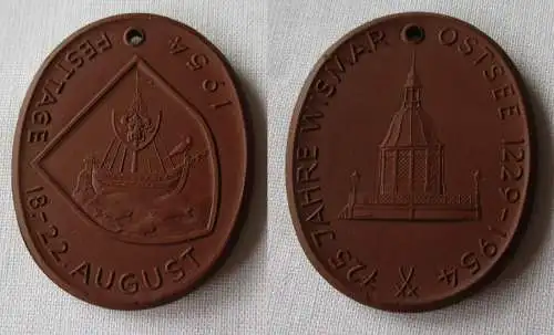 DDR Porzellan Medaille 725 Jahre Wismar Ostsee Festtage 18.-22.08.1954 (143725)
