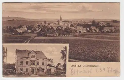30400 AK Gruß aus Grosswaltersdorf - Dorfansicht mit Kirche, Gasthaus 1925