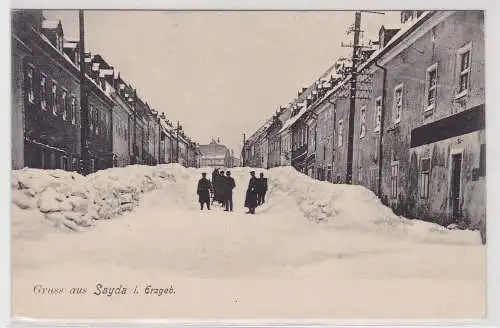 32655 AK Gruss aus Sayda im Erzgeb. - Straßenansicht mit Schneemassen 1907