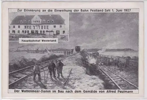 900967 Mehrbild Ak Hauptbahnhof Westerland, Wattenmeer Damm im Bau 1927