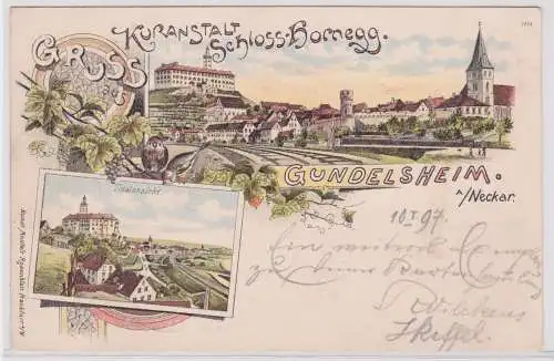 900504 Ak Lithographie Gruß aus Kuranstalt Schloß Hornegg Gundelsheim am Neckar