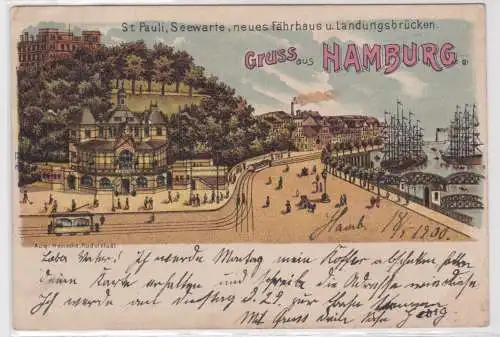 901244 Lithographie Ak Gruss aus Hamburg - St. Pauli, Seewarte, neues Fährhaus