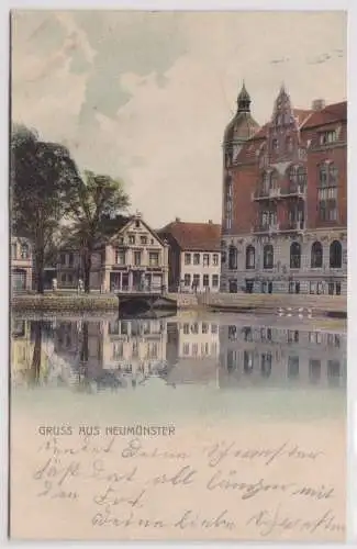 901246 Ak Gruss aus Neumünster - Stadtansicht an der Schwale 1904