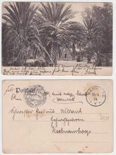 901815 Ak Stationsgarten Deutsch Süd-Westafrika Namibia Stempel Warmbad 1904