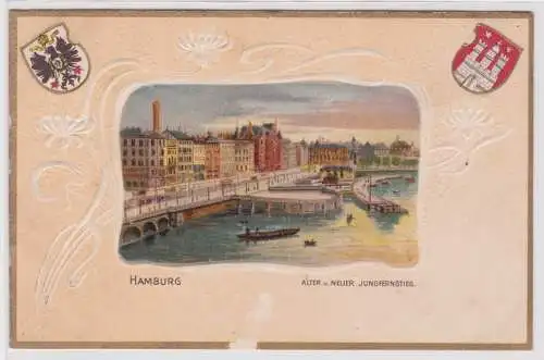 901350 geprägte Rahmen Ak Hamburg - Alter und neuer Jungfernstieg um 1900