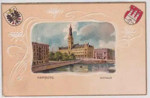 901351 geprägte Rahmen Ak Hamburg - Rathaus 1902