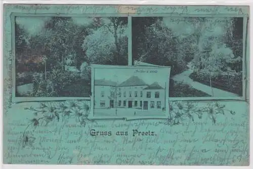 901224 Lithographie Ak Gruss Preetz - Driller's Hotel und Garten 1903