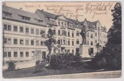 30605 Ak Nossen i. Sachsen - Bismarckstraße mit Bismarckdenkmal 1909