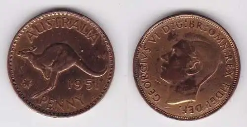 1 Penny Kupfer Münze Australien Känguru 1951 (156773)