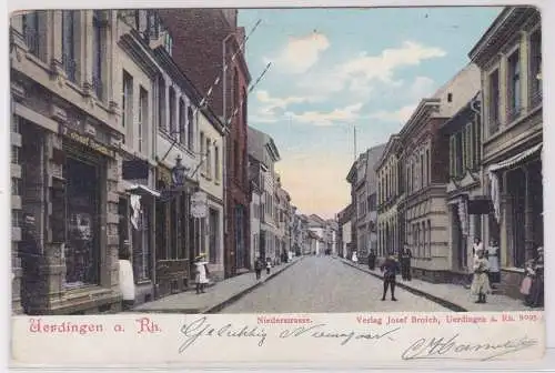 900847 AK Uerdingen am Rhein - Niederstrasse, Straßenansicht mit Geschäften 1904