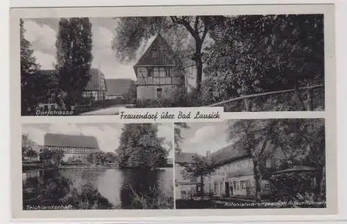 99386 Ak Frauendorf über Bad Lausick - Dorfstraße, Teich, Kolonialwarenladen