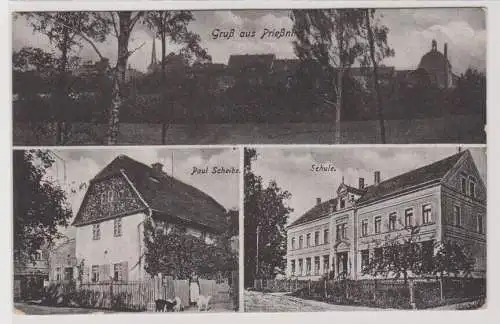 99398 Mehrbild Ak Gruss aus Prießnitz - Totalansicht, Schule, Gasthof 1918