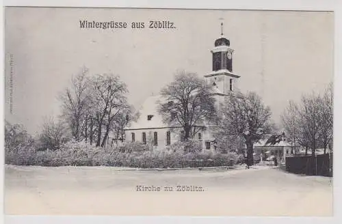 91506 Ak Wintergrüsse aus Zöblitz Kirche zu Zöblitz um 1910