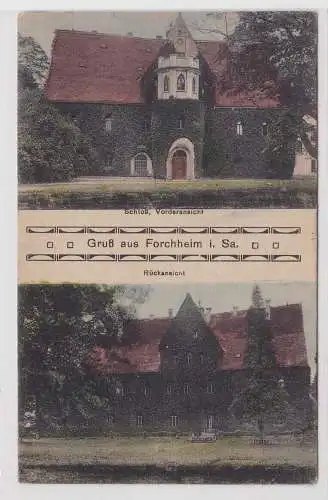 79472 Ak Gruß aus Forchheim in Sachsen Schloß Vorder- und Rückansicht um 1910