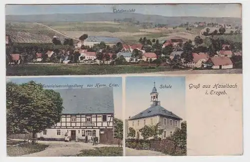 20803 Mehrbild Ak Gruß aus Haselbach im Erzgebirge Materialwarenhandlung usw1918