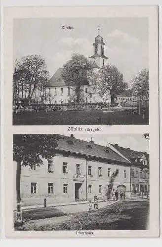 92730 Ak Zöblitz im Erzgebirge Kirche und Pfarrhaus 1921