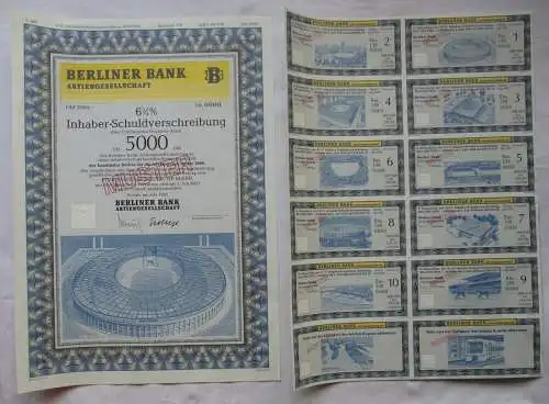 5000 DM Aktie Schuldverschreibung Berliner Bank AG SPECIMEN Juli 1993 (109163)