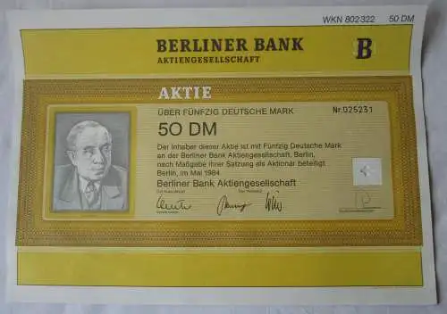 50 DM Mark Aktie Berliner Bank AG Berlin Mai 1984 (100480)