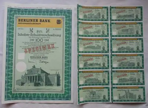 100 DM Aktie Schuldverschreibung Berliner Bank AG SPECIMEN Juli 1991 (109850)
