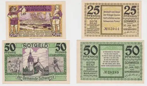 2 Banknoten Notgeld Gemeinde Schwarza an der Saale 30.1.1921 (154228)