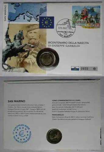 Numisbrief San Marino 2007 2 Euro 200.Geburts. Giuseppe Garibaldi Stgl. (118994)
